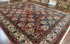 Persian Bakhtiari Rug 10x14, Multicolor Khesti Panel Design