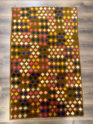 Afghan Balouch Rug 3x5, Multicolor, Vintage, Wool, Handmade