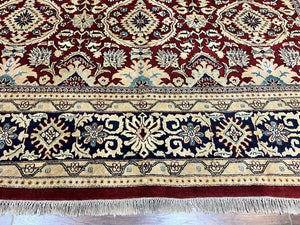 Indian Agra Rug 12x15, Maroon, Hand Knotted Vintage Palace Sized Oriental Carpet