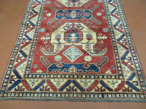 4' X 6' Vintage Handmade Turkish Kazak Pattern Wool Rug Carpet Nice
