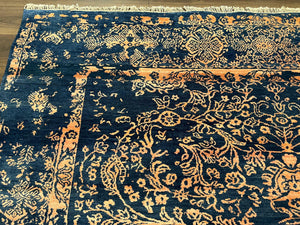Area Rug 8x10 High Quality Handmade Oriental Carpet, Modern Contemporary Rug, Rug for Living Room, Wool Rug, Blue and Gold, Pakistani Rug