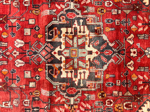 Antique Persian Tribal Rug 4 x 8, Geometric Medallion, Boho Rug, Wool Handmade Rug, Red 4x8 Rug, Persian Hamadan Rug