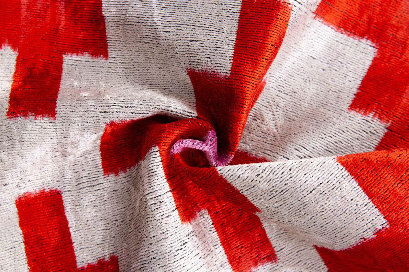 Handmade Velvet Throw Pillow - 16x16 Inches, Naturally Vegetable-Dyed, Premium Down Feather Insert - Red, Pink, and Beige Geometric Cross Design, Luxury Home Decor Accent