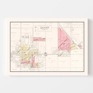 Vintage Map of Ellsworth, Wisconsin 1908