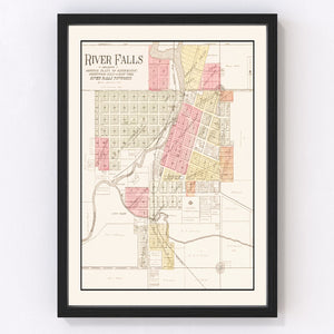 Vintage Map of River Falls, Wisconsin 1908
