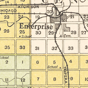 Vintage Map of Dickinson County, Kansas 1909