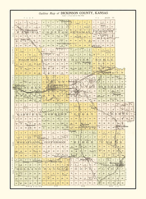 Vintage Map of Dickinson County, Kansas 1909
