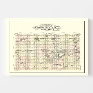 Vintage Map of Kingsbury County, South Dakota 1909