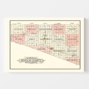 Vintage Map of Douglas County, South Dakota 1909
