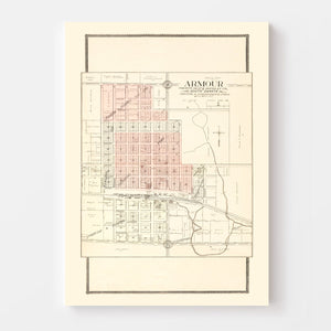 Vintage Map of Armour, South Dakota 1909