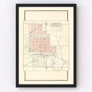 Vintage Map of Armour, South Dakota 1909
