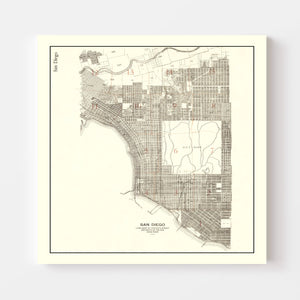 Vintage Map of San Diego, California 1912