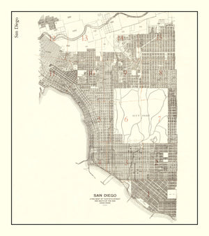 Vintage Map of San Diego, California 1912