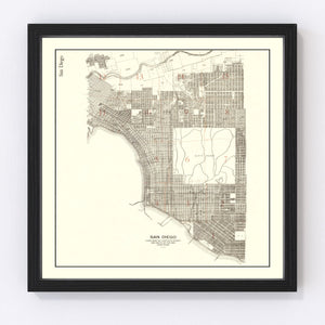 Vintage Map of San Diego, California 1912
