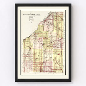 Vintage Map of Wood County, Ohio 1912