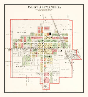 Vintage Map of West Alexandria, Ohio 1912