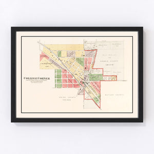 Vintage Map of College Corner, Ohio 1912