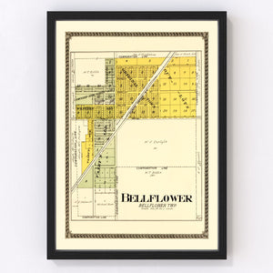 Vintage Map of Bellflower, Illinois 1914