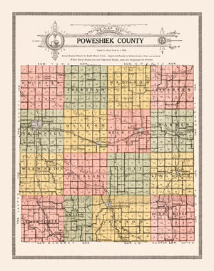 Vintage Map of Poweshiek County, Iowa 1914