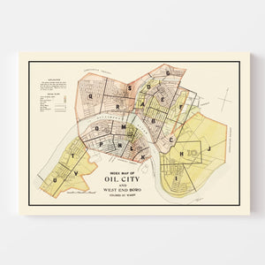 Vintage Map of Oil City, Pennsylvania 1915