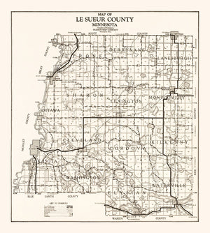 Vintage Map of Le Sueur County, Minnesota 1928