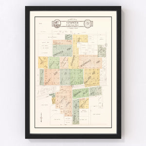 Vintage Map of Sandwich, Illinois 1929