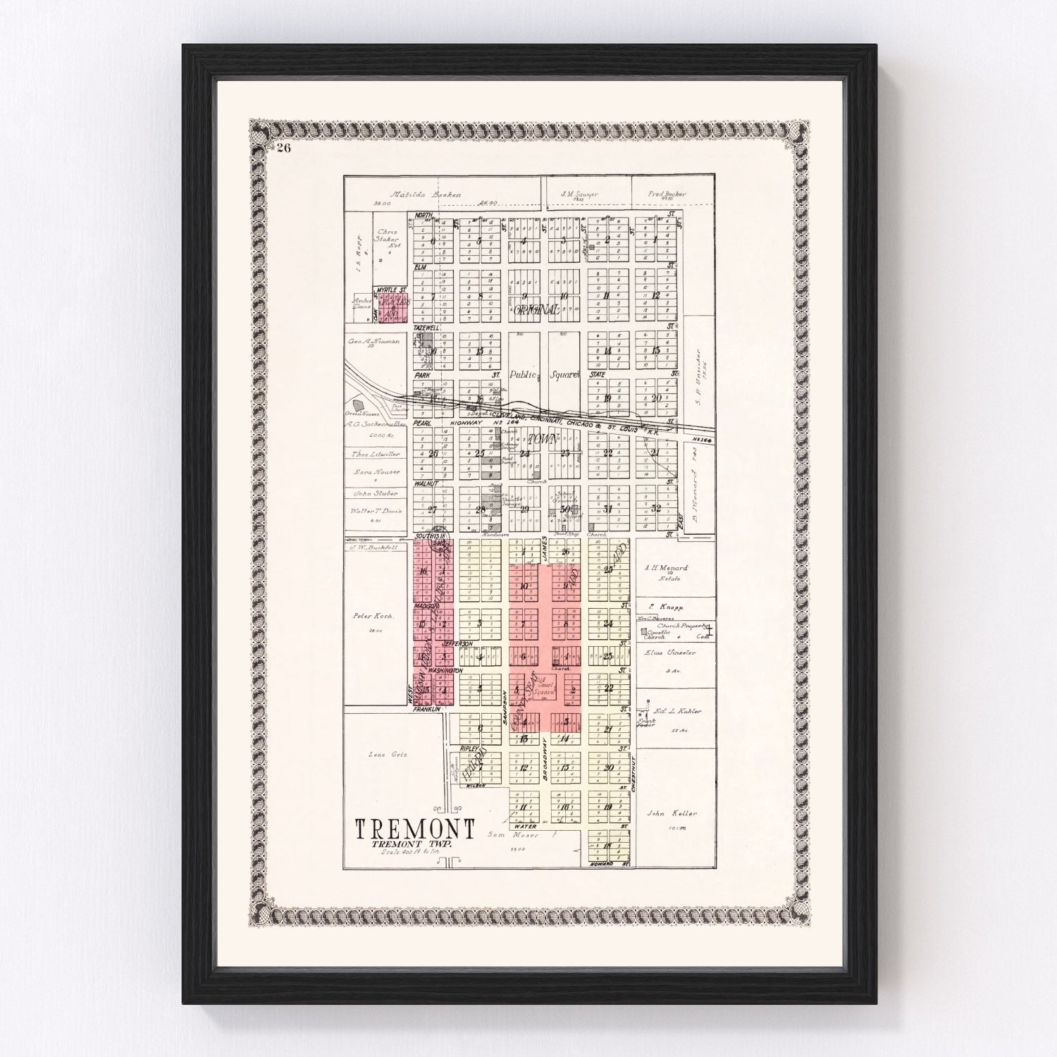 Vintage Map of Tremont, Illinois 1929