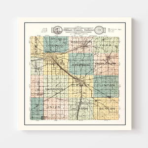 Vintage Map of Elkhart County, Indiana 1929