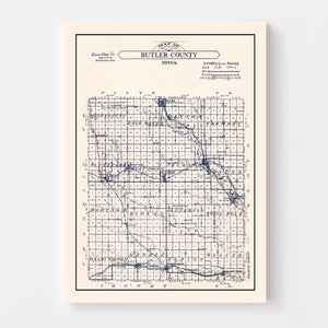 Vintage Map of Butler County, Iowa 1930