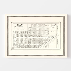 Vintage Map of Ray, North Dakota 1937