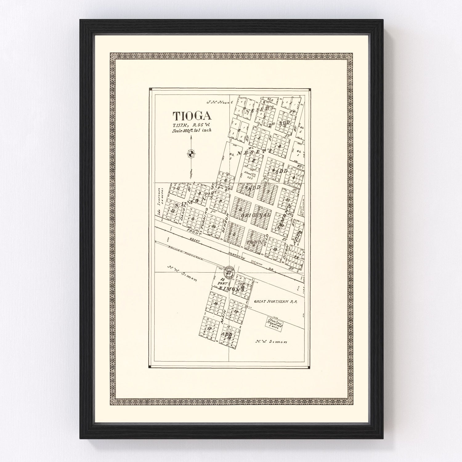Vintage Map of Tioga, North Dakota 1937
