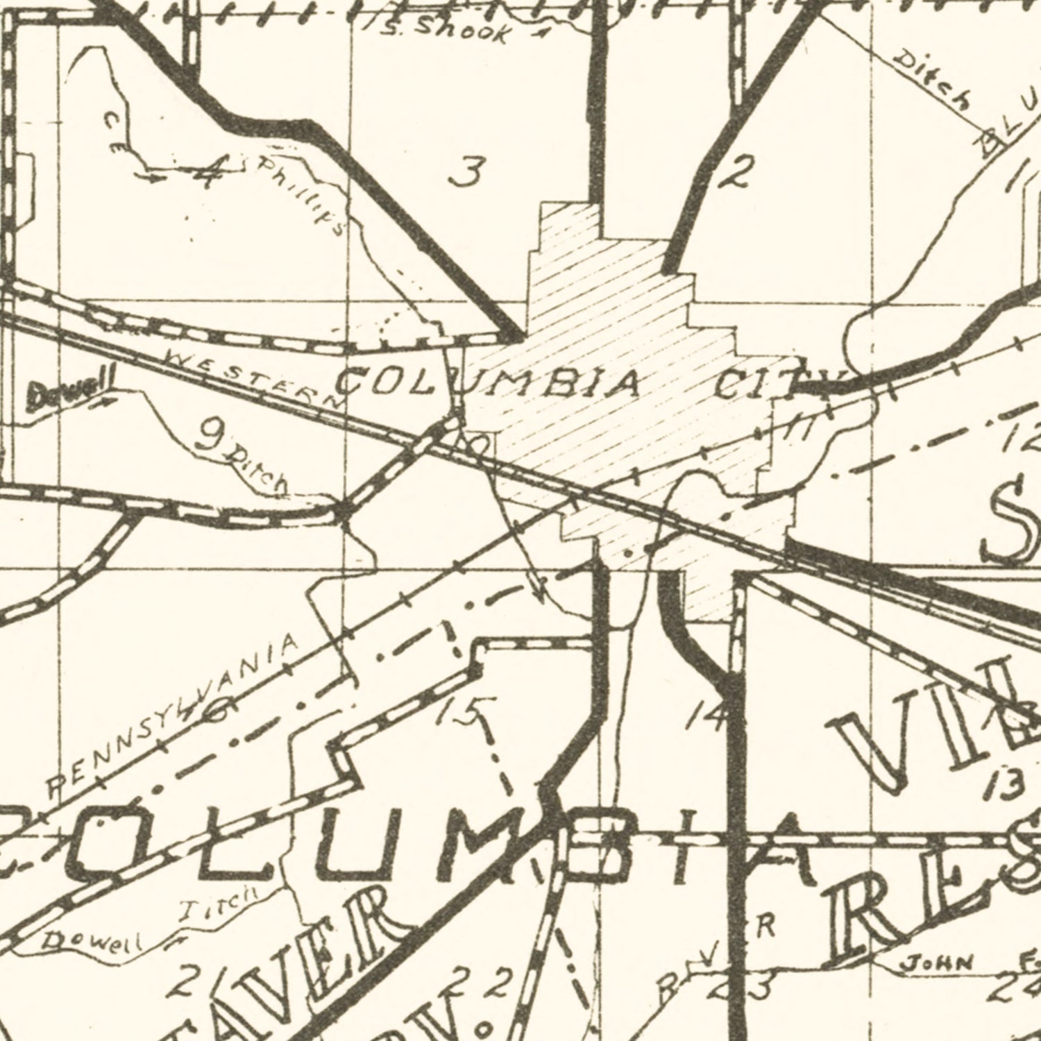 Vintage Map of Whitley County, Indiana 1939