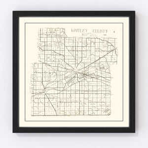 Vintage Map of Whitley County, Indiana 1939