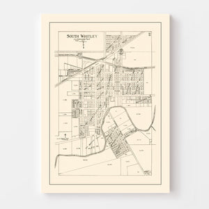Vintage Map of South Whitley, Indiana 1939