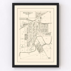 Vintage Map of South Whitley, Indiana 1939