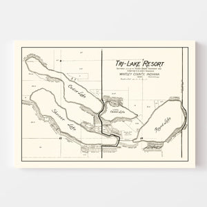 Vintage Map of Tri-Lake Resort, Indiana 1939