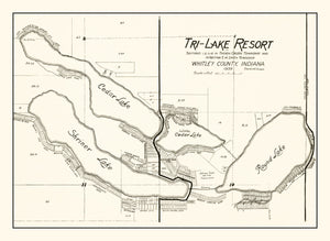 Vintage Map of Tri-Lake Resort, Indiana 1939