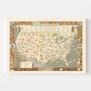 Vintage Folklore Music Map of the United States 1946