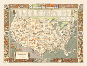 Vintage Folklore Music Map of the United States 1946
