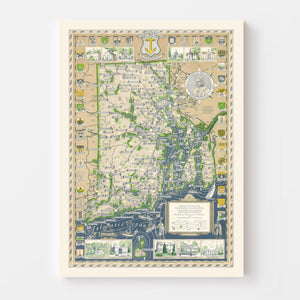 Vintage Narragansett Bay Map 1936