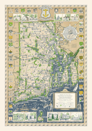 Vintage Narragansett Bay Map 1936