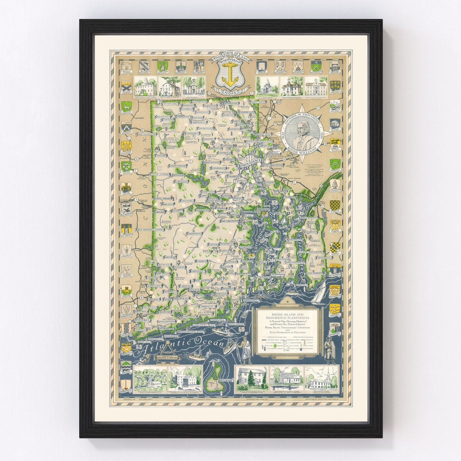 Vintage Narragansett Bay Map 1936