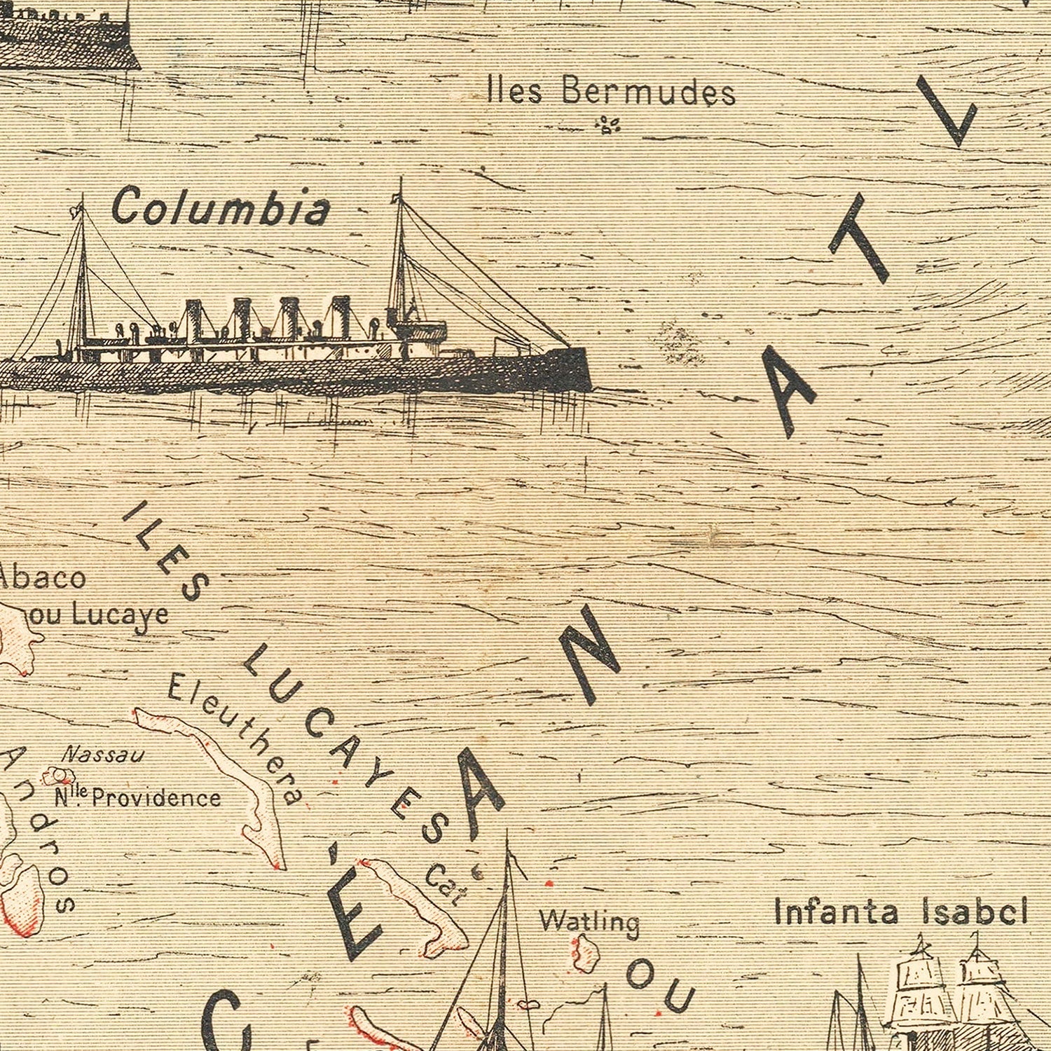 Vintage Spanish American War Map of the Atlantic 1898