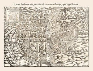 Vintage Map of Paris, France 1550