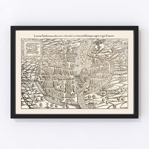 Vintage Map of Paris, France 1550