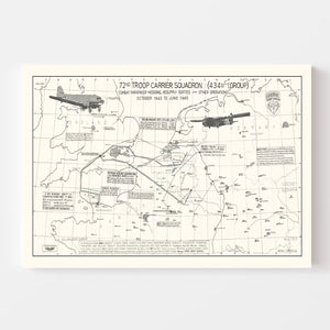 Vintage Map of the 72nd Troop Carrier Squadron Over Europe During WWII Map 1972