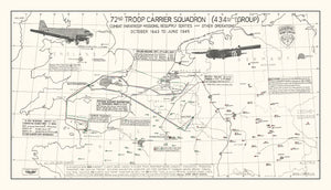 Vintage Map of the 72nd Troop Carrier Squadron Over Europe During WWII Map 1972