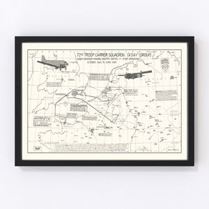 Vintage Map of the 72nd Troop Carrier Squadron Over Europe During WWII Map 1972