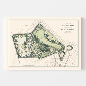 Vintage Prospect Park Brooklyn, NY Map 1868