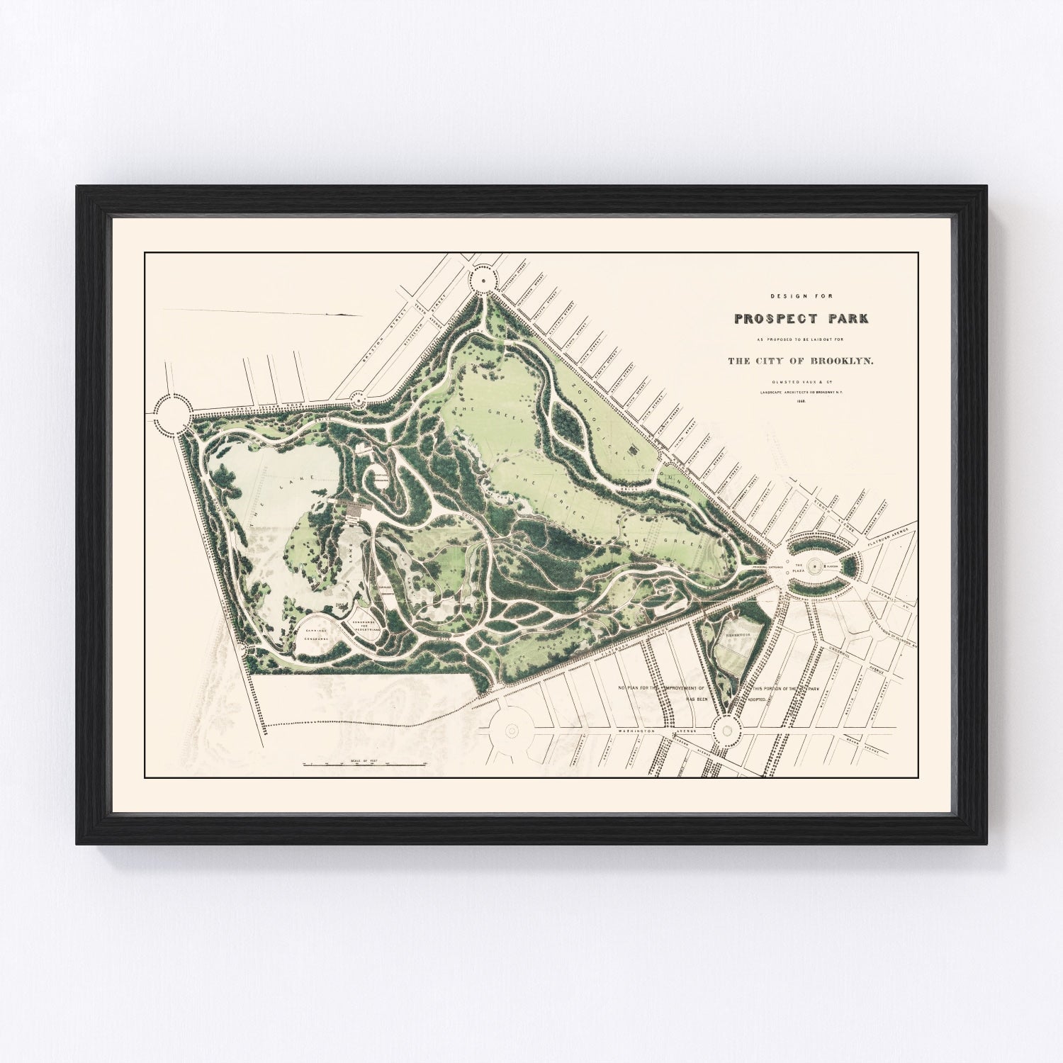 Vintage Prospect Park Brooklyn, NY Map 1868